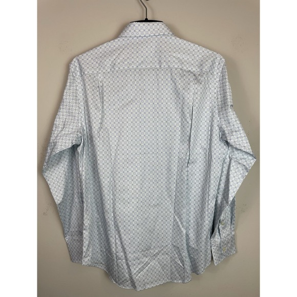 NEW David Donahue Dress Shirt Mens Medium Barrel Cuff Blue Geometric AOP Cotton - Picture 3 of 8